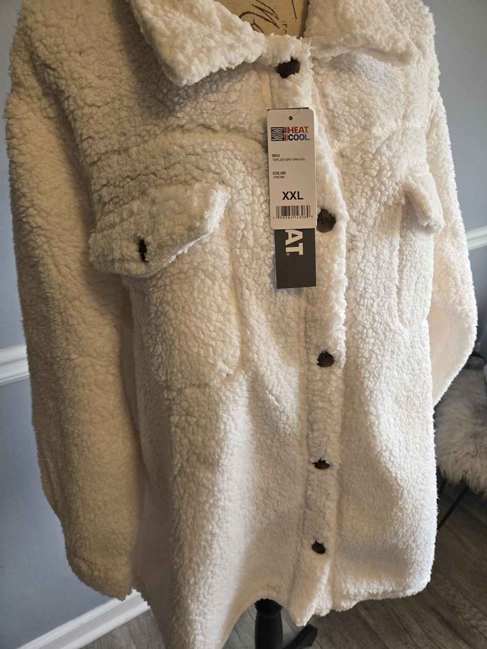 Cozy Cream Sherpa Button-Up Jacket - XXL - Picture 3 of 9